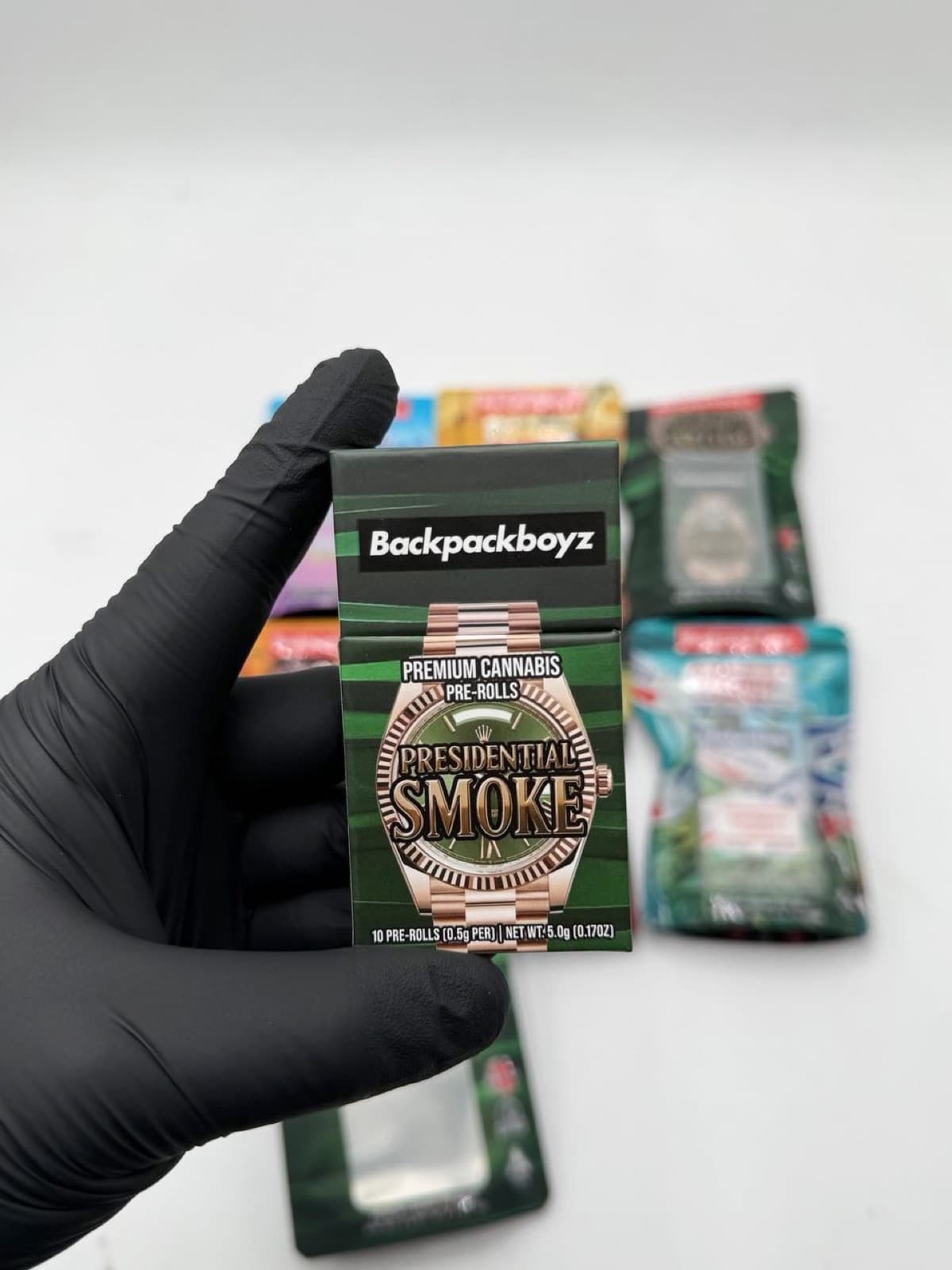 Backpackboyz Presidential Smoke box held in hand