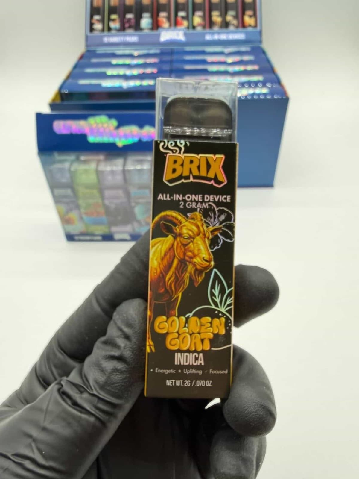 Brix Golden Goat 2 gram box held in hand